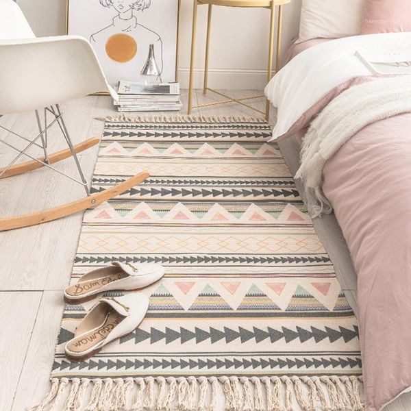 

cotton linen tassel woven carpet floor mat door bedroom tapestry decorative blanket living room carpet area rug1