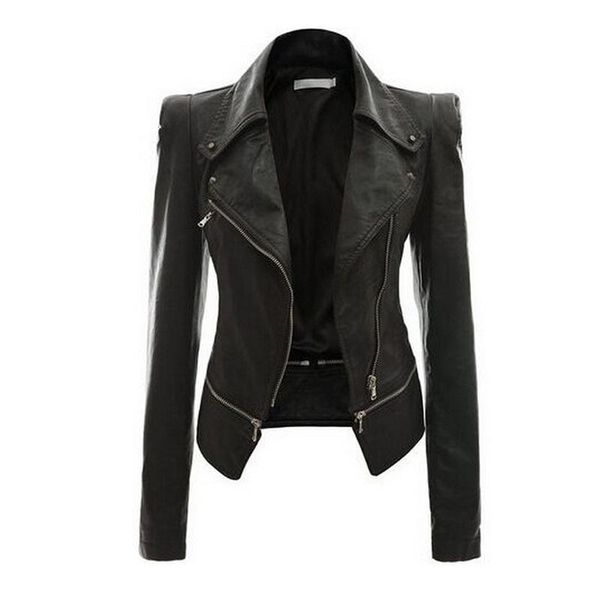 

women autumn jacket pu faux leather turn-down collar feminina womens bomber jackets streetwear plus size denim coats, Black;brown