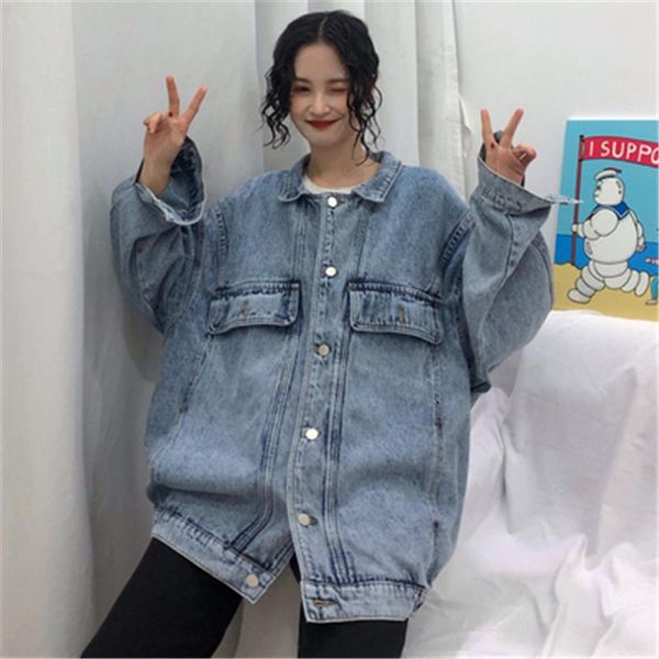

women's jackets 2021 oversized basic coats denim jacket coat female casual harajuku outwear loose vintage blue plus size women jeans t5, Black;brown