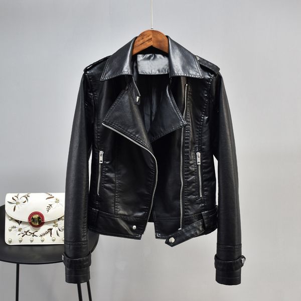 

2021 new autumn plutonium soft jackets turndown collar thin bicycle from women's leather short outwear r8ax, Black