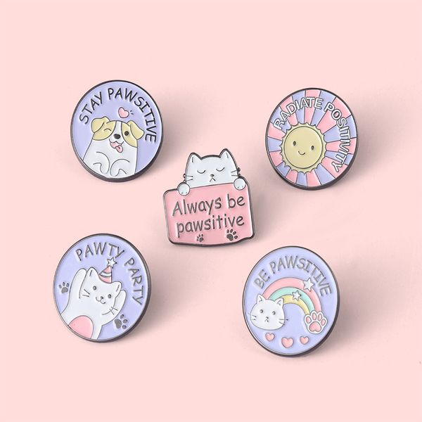 

'be pawsitive' enamel pins custom cute animals party brooch lapel badge bag cartoon jewelry gift for kids friends, Blue