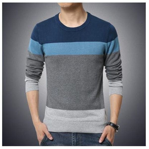 

2021 new men's jersey striped neck fit mesh long sleeve fine sweater knitted or crocheted icdy, White;black