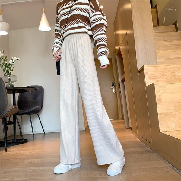 

thickened knitted wide leg pants casual pants children 2020 new autumn and winter high waist loose thin straight tube floor drag1, Black;white