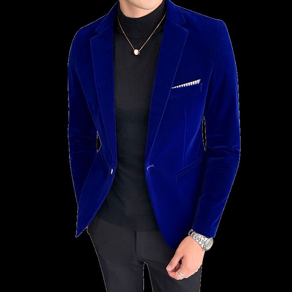 Blazer Dourado de Veludo de Alta Qualidade, Jaqueta Slim Fit Casual Para Outono e Inverno, Traje Masculino De Noite formal