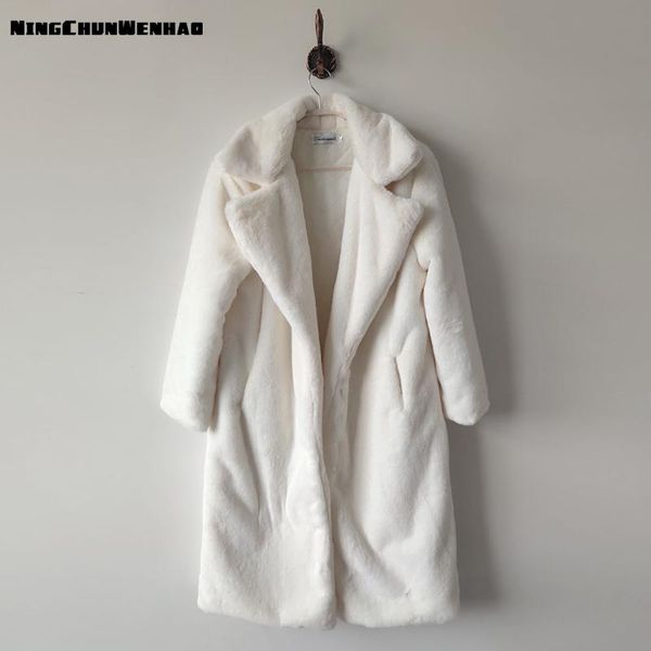 

winter women faux fur coat luxury long fur coat loose lapel overcoat thick warm plus size female plush coats, Black