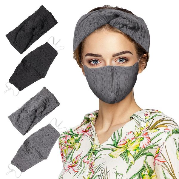 

2021 new fashion ladies wool mask headband hair tie combo set suitable for sports outdoor cycling riding facemask, Black