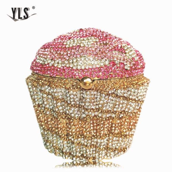 Bolsa feminina mini cupcake bolsa de noite bolsa de casamento de cristal de luxo moda coquetel festa minaudiere bolsa de mão q1113