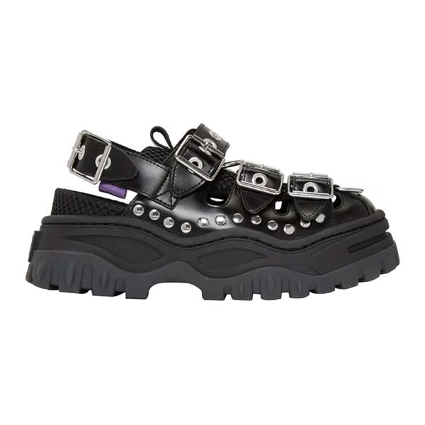 

2020 summer women's sandals platform women's shoes ins sponge cake old shoes rivets baotou trekking shoes flats as-63, Black