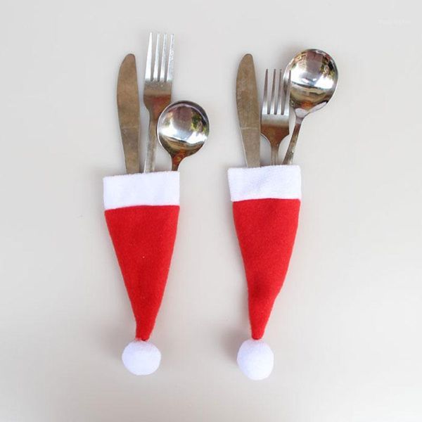 

christmas decorations 10 pcs/set hat cutlery bag candy gift bags cute pocket fork cutter holder table dinner decoration lfd1