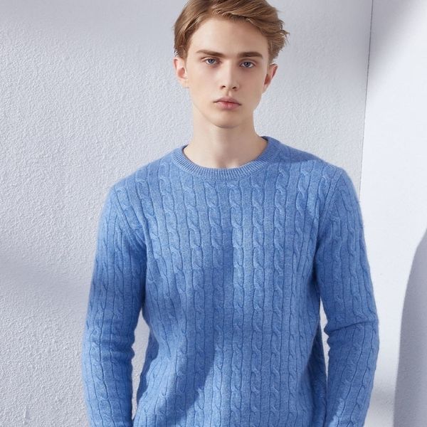 

winter thick oneck sweaters for men 100% cashmere knitwear pullovers 8colors soft warm jumpers man clothes 201117, White;black