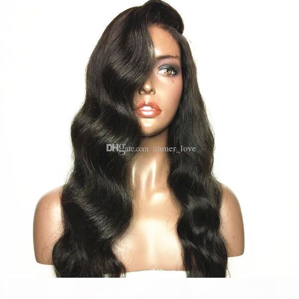 

brazilian virgin 100% human hair full lace wigs for black women loose wave natural color lace front wig with baby hair bleached, Black;brown