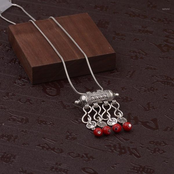 

anqi womens gypsy jewelry bohemian ethnic red natural stone pendants necklaces metal tibetan sliver chain necklace for women1, Silver