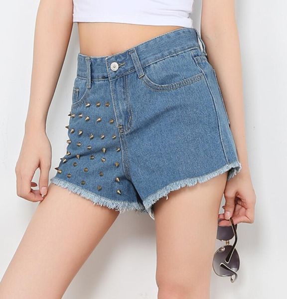 

jeans shorts for women fashion gold silver rivets decorate denim shorts short jeans women women's blue casual short dk61451