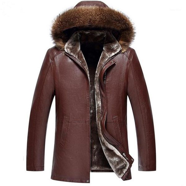 

men fur leather animal fur thick pu leather hooded jacket winter warm lining jackets outerwear parka coats plus size m-5xl1, Black