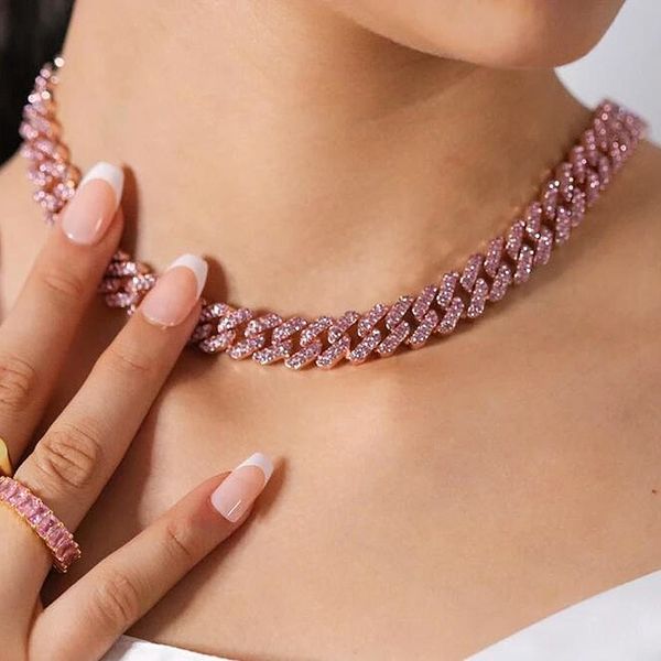 

2020 new cuban link 12mm miami necklace full iced out bling zircon hip hop choker necklace fashion men women jewelry party gift t200821, Silver