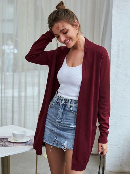 

kate kasin open front solid cardigan l7kq#, White