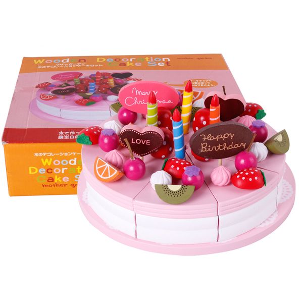 

mother garden baby kid's playhouse strawberry double layers artificial cake set wooden child toy lj201009