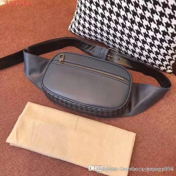 

men's fanny pack with cowhide zipper woven stripes new leisure sports outdoor inclined cross bag, Black;red