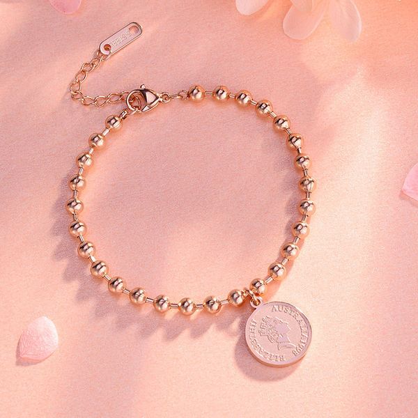 

titanium steel bracelet female queen coin pendant bead bracelet popular accessories issued on behalf of one, Golden;silver