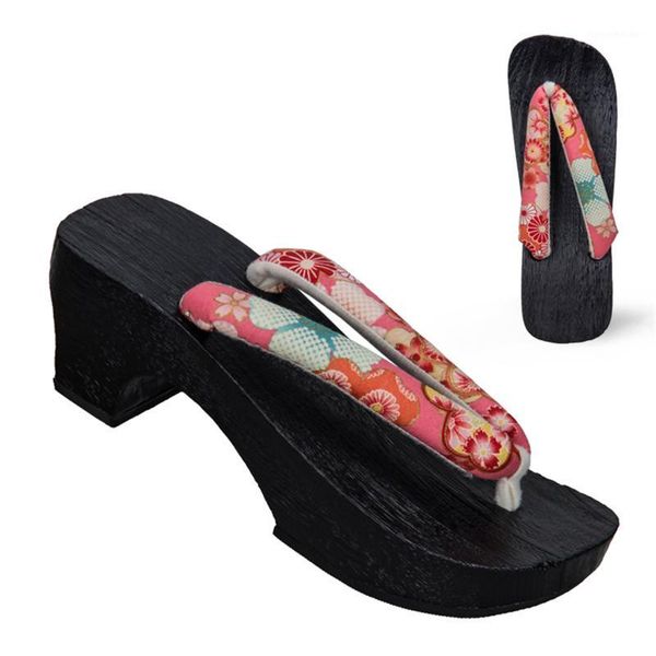 

slippers japanese 10color woman anime lolita cosplay geta kimono shoes sakura vintage floral wooden paulownia sandals flip flops1, Black
