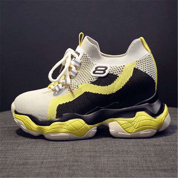 

2021 new spring summer breathable mesh of the women thick sneakers fashion woman father sports increase indoor shoes scak, Black;white