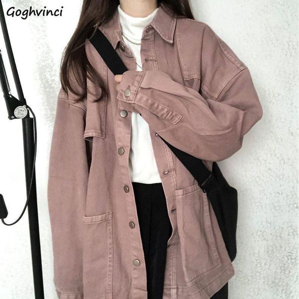 

women basic jackets solid denim loose casual coat turn-down collar autumn windbreaker students korean style vintage chic outwear1, Black;brown