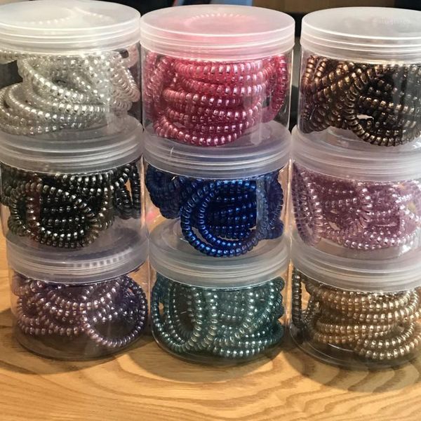 

20pcs/box girl telephone wire baby women ponytail band hair accessories hairband no crease coil plastic scrunchies rubber gift1, Slivery;white