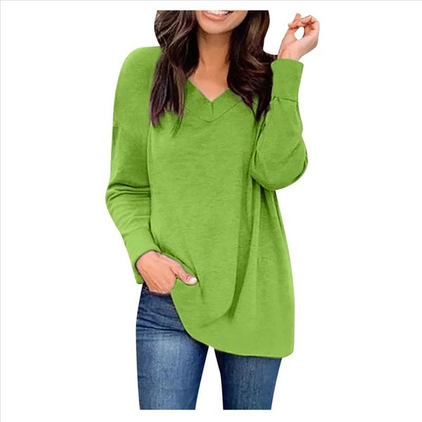 

women 2021 spring autumn tunic blouse solid v neck basic loose long sleeve shirt ladies casual pullover female shirts top, White