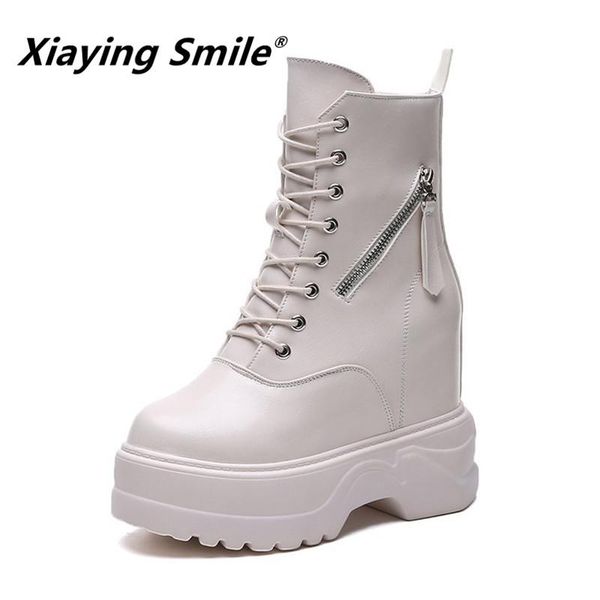 

boots xiaying smile women heel fashion casual shoes winter female hell platform lace-up zipper wedges classical, Black