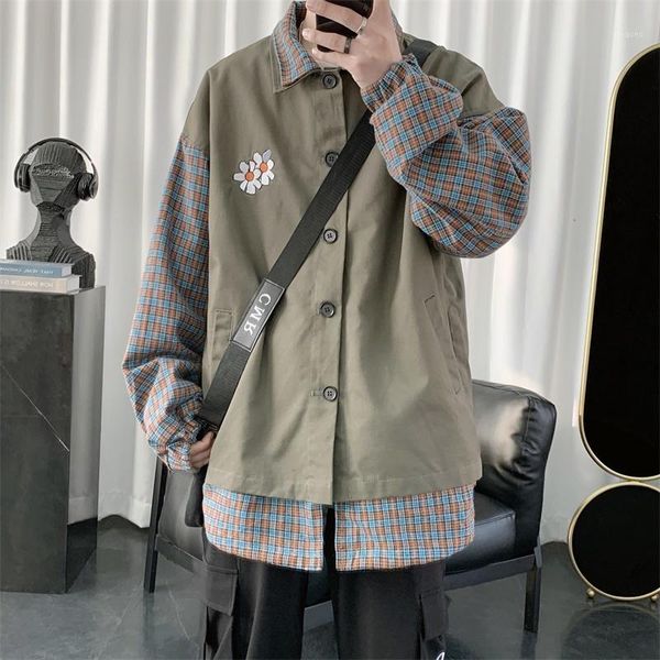 

2020 spring and autumn new small daisy print fake two-piece stitching loose jacket fashion casual wild black / green m-2xl1, Black;brown