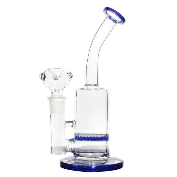 8 inç Mavi Cam Bong Nargile Shisha Su Sigara Borular Bisbler 1 Honeycomb PERC Bongs ile 14mm Kadın Bowl