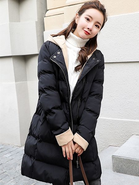 

mode hood long-term section new loose lower cotton clocked winter wrap clothes in long women 6gj6 qb2r, Black