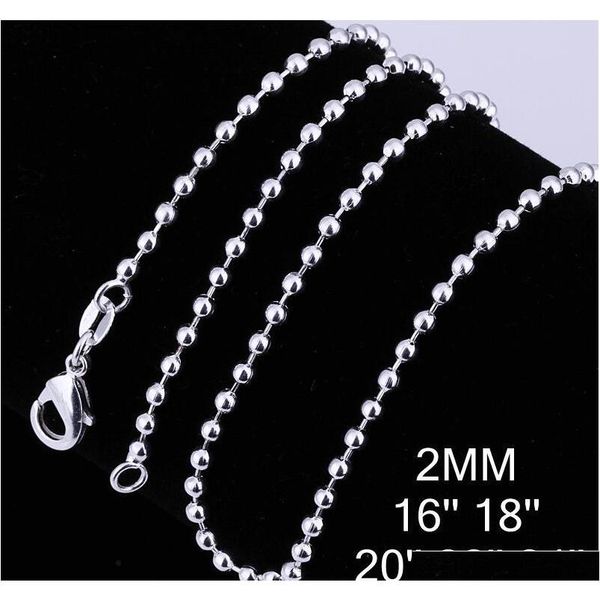 

925 sterling silver plated 2mm bead chain necklaces for woman lobster clasps smooth chain statement jewelry size 16 18 20 22 24 inch e6bu4