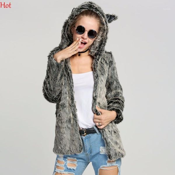 

new luxurious winter plus women warm faux fur coat women vintage false fur jacket ear hooded coats ourdoor clothing sv0288071, Black