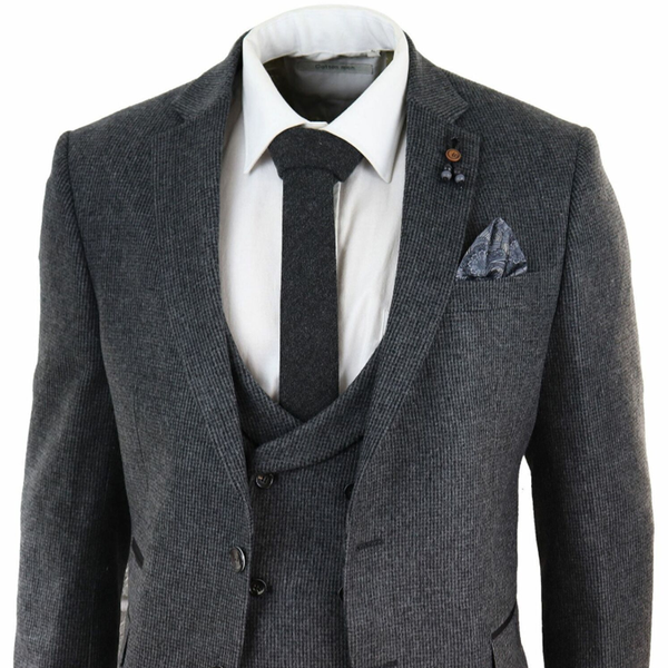 

2020 new wool blend mens grey 3 piece suit waistcoat jacket crusader peaky blinders costume homme, Black;gray