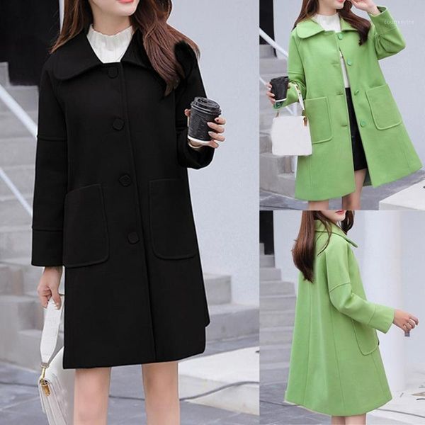 

2020 coat women wool plus size winter fashion elegant solid lapel coat cashmere woolen winter abrigos mujer invierno1, Black
