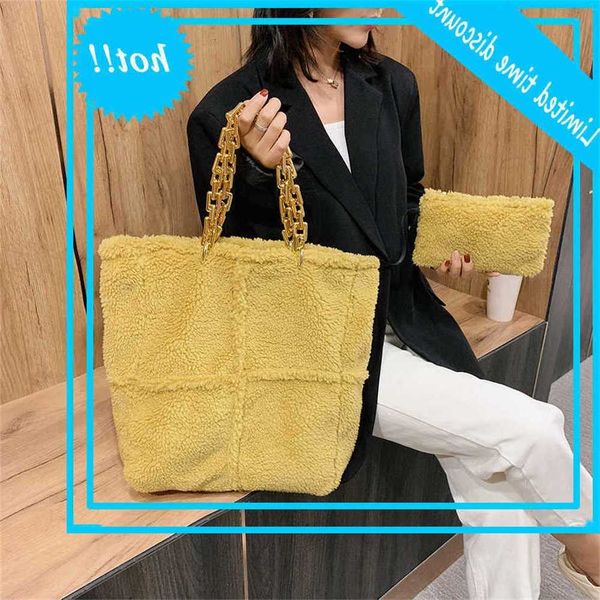 

fashion handbag winter pluche pockets for women 2021 large capacity shoulder bag designer thick chain handbags totes