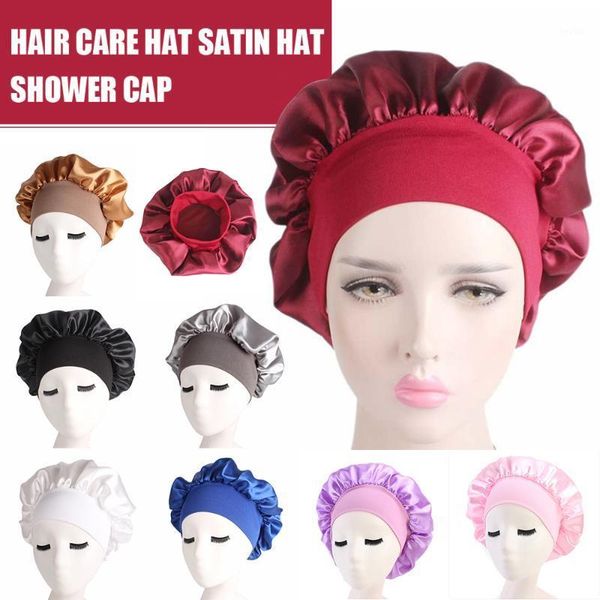 

shower caps 58cm adjust waterproof cap long hair care women satin night sleep silk head wrap chemotherapy high elastic1