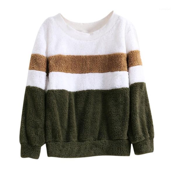 

vicabo striped fleece sweater womens fashion patchwork long sleeve fluffy female furry crew neck knitted pullover1, White;black
