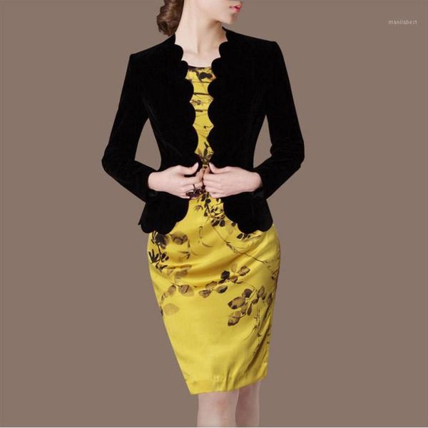 

gold velvet chic costume autumn long sleeve coat female fashion business suit office ladies suit large size 4xl xxl1, White;black