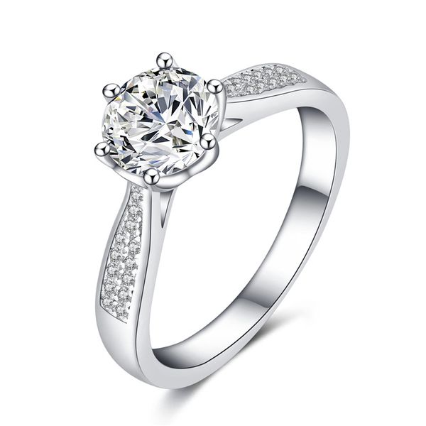 

classic six prong ring solid sterling silver platinum plated diamond female ring super sona diamond ring luxury jewelry, Slivery;golden