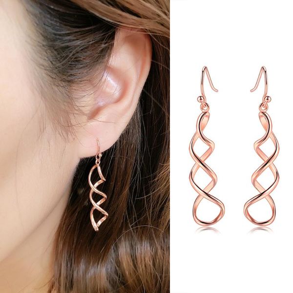 

zhouyang drop earrings for women simple style spiral rose gold sliver color fashion jewelry party birthday gift kc156 kc157, Silver