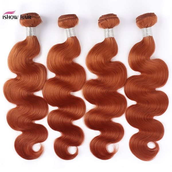 Ishow Weaves Weaves 4 pacotes para mulheres Todas as idades Gengibre laranja # 350 Brazilian Peruano Virgn Human Human Extensions 8-28inch