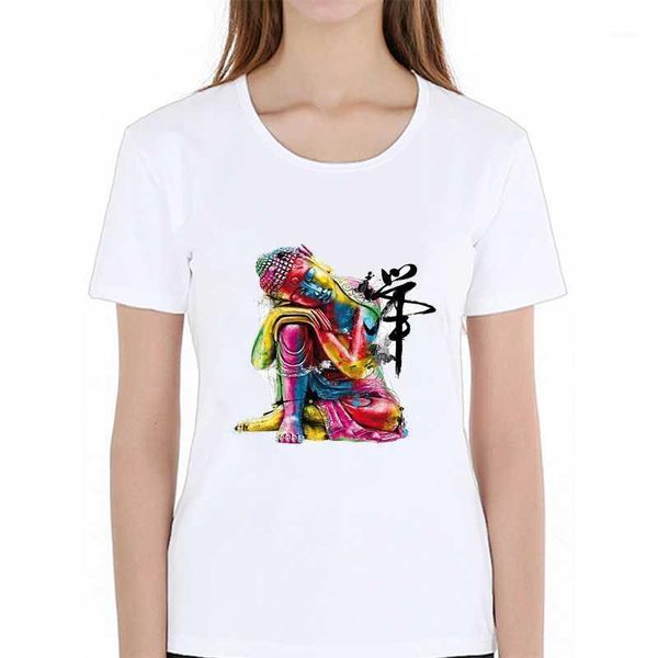 

2020 new summer fashion women's fine buddha printed t-shirt colorful zen design casual t shirt beautiful cute girl tees1, White