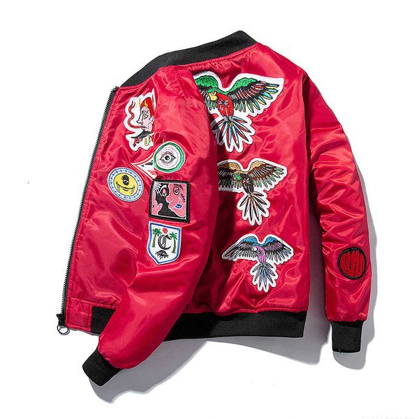 

winter bomber jacket embroidery men women badge cartoon anime baseball jacket youth hip hop windbreaker male coat, Black;brown