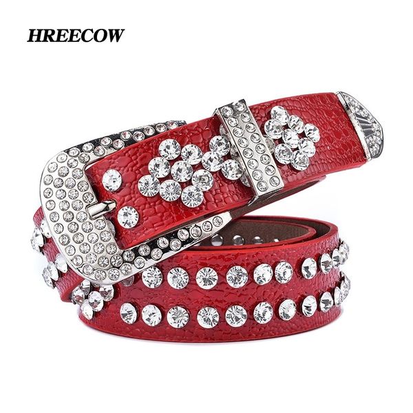 

new fashion luxury designer rhinestones belts for women cow skin strap female genuine leather belt y200501, Black;brown