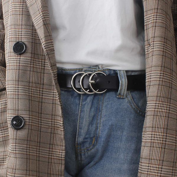 

new round ring, 2019 needle buckle, cow leather women's personalized fashion jeans belt, korean thin belt, Black;brown