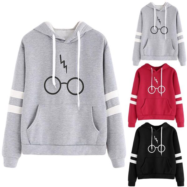

harajuku women fall velvet glasses printed hooded pullover sleeve winter plus drawstring hoodies female moletom long sweatshirt ca mfwv, Black;white