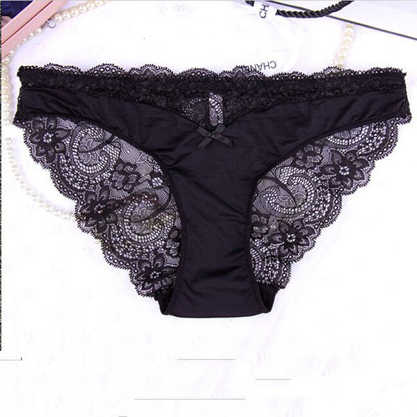 

lace traceless low waist women's underwear hollow bow underwear goods, Black;pink