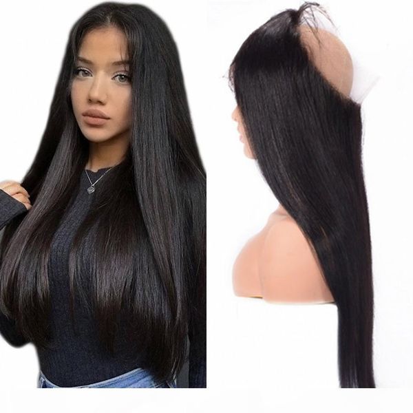 

pre plucked 360 lace frontal closure indian straight closure part 360 frontal 8-20 inch virgin human hair, Black;brown